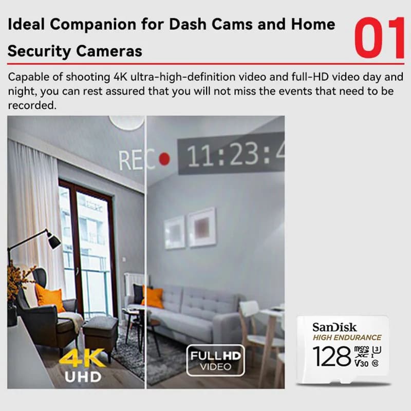 سان ديسك V30 بطاقة ذاكرة Micro SD عالية التحمل C10 U3 4K 32 جيجابايت 64 جيجابايت 128 جيجابايت 256 جيجابايت 100 ميجابايت/ثانية بطاقة TF لكاميرا الأمان وكاميرا السيارة - 2
