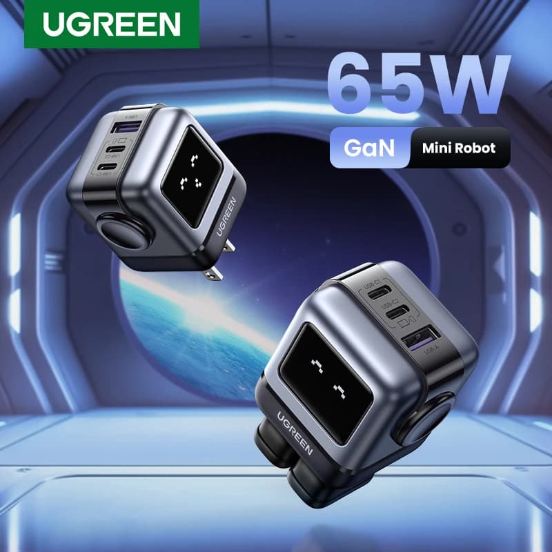 【قابس US】 شاحن UGREEN 65 واط 30 واط GaN تصميم روبوت PD3.0 شاحن سريع QC4.0 3.0 PPS لجهاز iPhone 17 و16 و15 Pro وMacbook Laptop Table