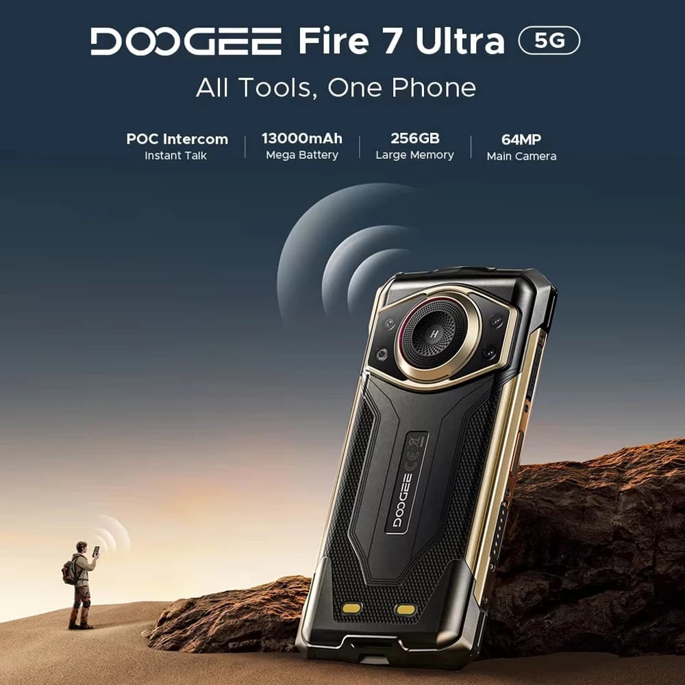 العرض الأول عالمياً Doogee Fire 7 هاتف متين بشاشة 6.6 بوصة IPS 64 ميجابكسل ثماني النواة 5G 32 جيجابايت+256 جيجابايت 13000 مللي أمبير أندرويد 15 NFC - 2