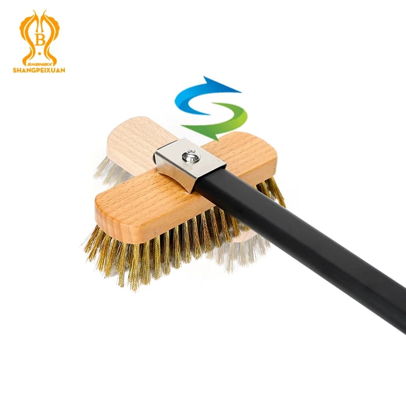 فرشاة تنظيف SHANGPEIXUAN مائلة لفرن البيتزا فرشاة نحاسية مع مقبض ألمنيوم قصير وطويل لتنظيف الشواية المنزلية - 5