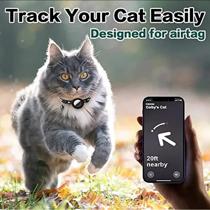 1 قطعة طوق قطة Airtag قابل للفصل، طوق قطة عاكس مع حامل Apple Air Tag وجرس للقطط الإناث والذكور، 0.4 بوصة - 4