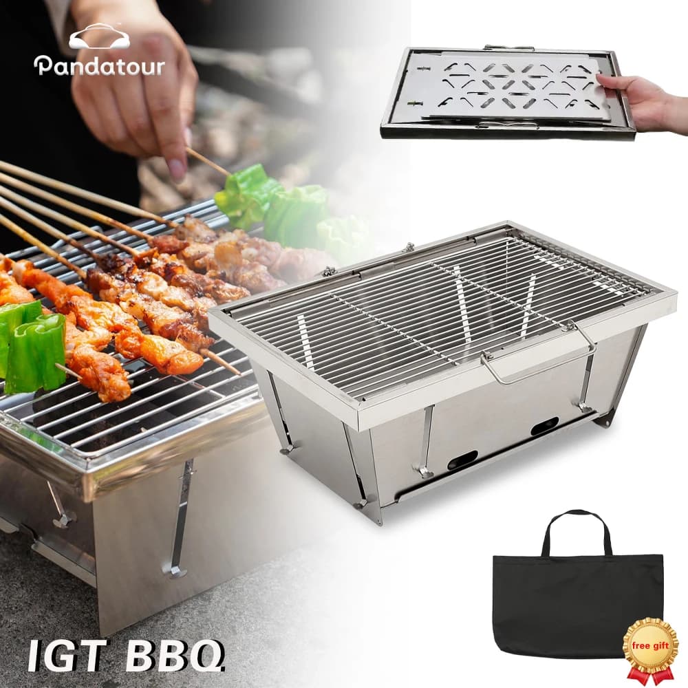 Pandatour 304 IGT 1unit Grill Stainless Steel Outdoor Camping Picnic Tourist Tabletop Cooking Folding IGT Grill Stand Picnic