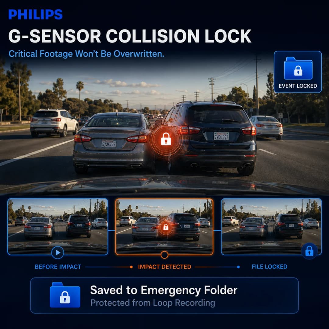 كاميرا سيارة PHILIPS Dash Cam B01 بدقة 4K+1K HDR مزدوجة أمامية وخلفية واي فاي 2.4GHz و5GHz GPS مراقبة الوقوف 24 ساعة مسجل فيديو - 5