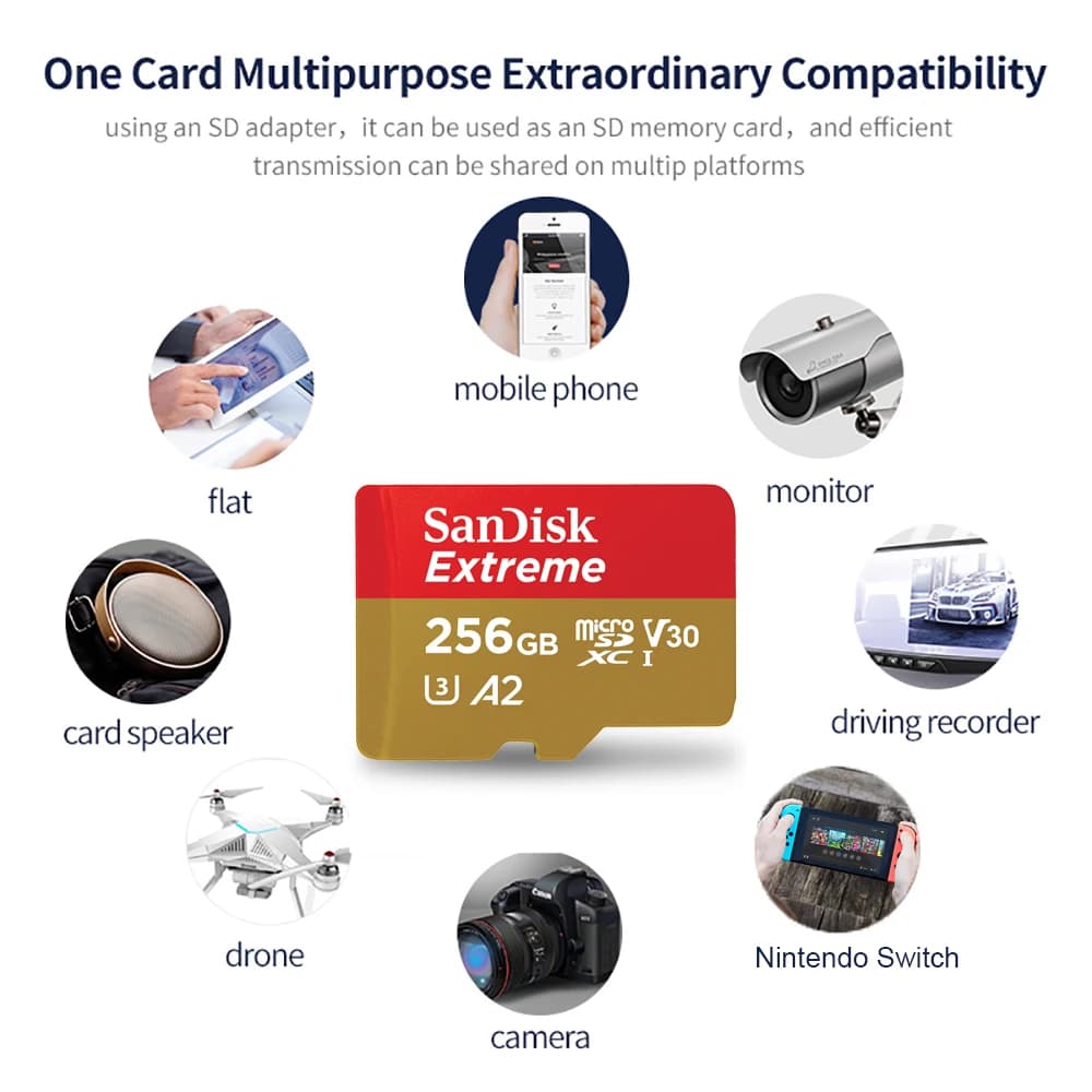 SanDisk Extreme Micro SD Card Memory Card 128GB 64GB 256GB 512GB 1T SDXC V30 A2 U3 4K TF for Camera Steam Deck Switch Rog Ally - 5