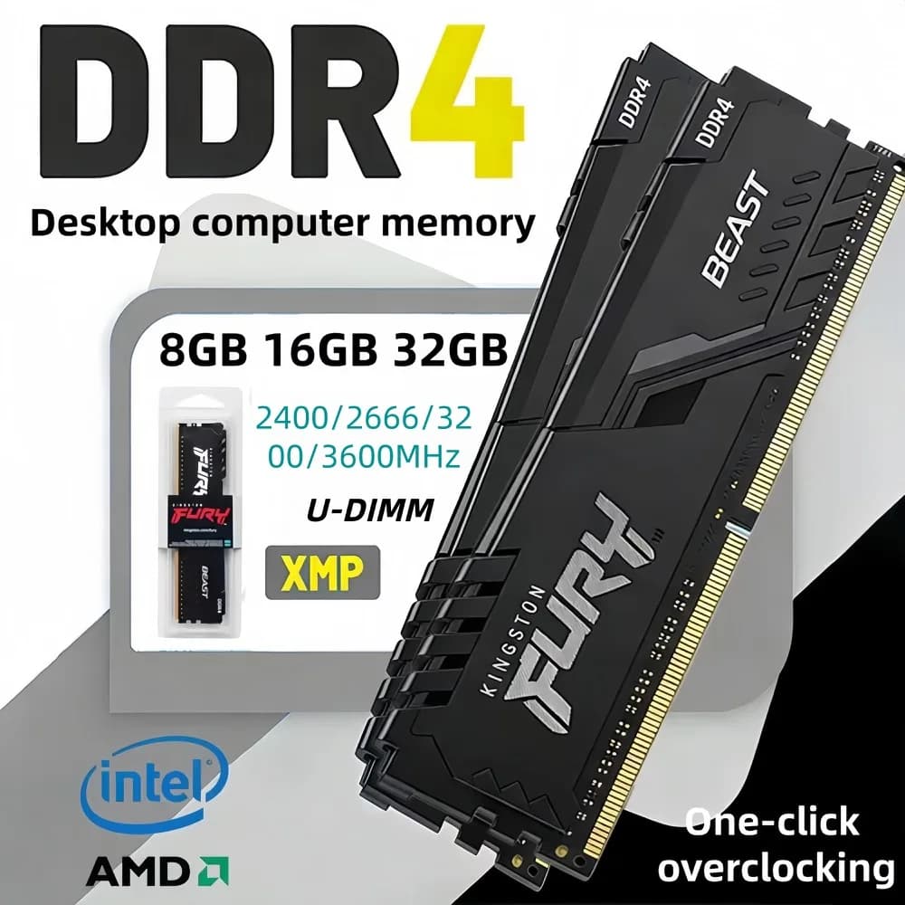 ذاكرة Kingston BEAST Fury DDR4 RAM XMP بسرعات 3600/3200/2666/2400/2133 ميجاهرتز بسعات 8 جيجابايت/16 جيجابايت/32 جيجابايت لذاكرة سطح المكتب للألعاب PC4-25600/PC4-19200 288Pin DIMM