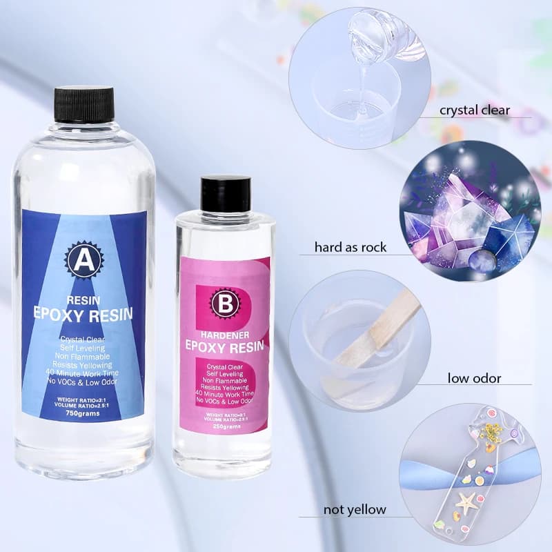 Epoxy Resin Kit Crystal Clear Easy Mix 3:1 AB Resin with Sticks,Graduated Cups and Gloves for Jewelry Making DIY Art Crafts - 2