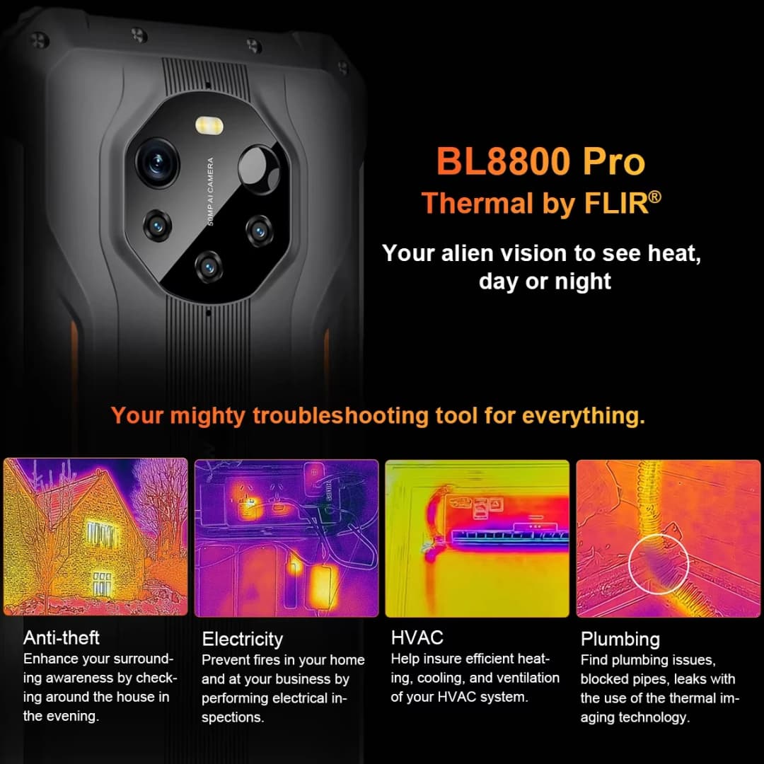 بلاكفيو BL8800 برو هاتف محمول متين 6.58 بوصة شاشة IPS+ كاميرا تصوير حراري FLIR هاتف ذكي 5G 8 جيجابايت+128 جيجابايت 50 ميجابكسل بطارية 8380 مللي أمبير أندرويد 11 - 5