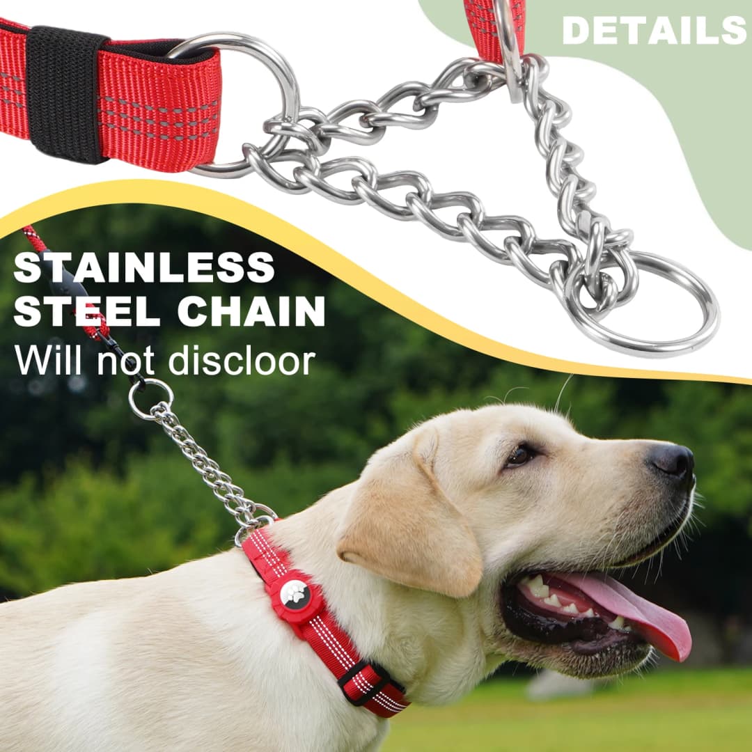 Dog Collar with Air Tag Holder, Reflective Nylon Soft Padded No Pull Training Collars Adjustable Stainless Steel Chain Collar f - 6