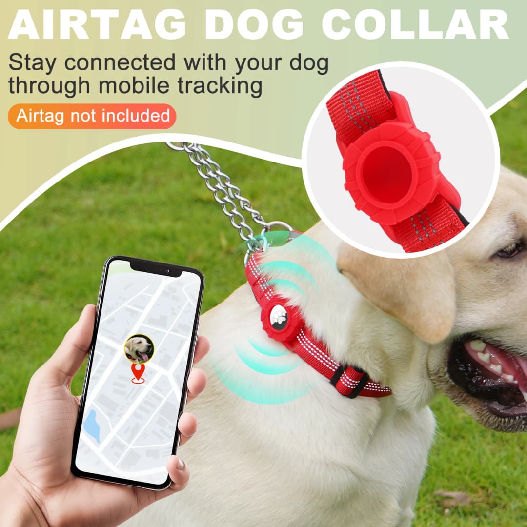 Dog Collar with Air Tag Holder, Reflective Nylon Soft Padded No Pull Training Collars Adjustable Stainless Steel Chain Collar f - 3