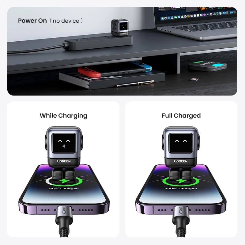 【قابس US】 شاحن UGREEN 65 واط 30 واط GaN تصميم روبوت PD3.0 شاحن سريع QC4.0 3.0 PPS لجهاز iPhone 17 و16 و15 Pro وMacbook Laptop Table - 5