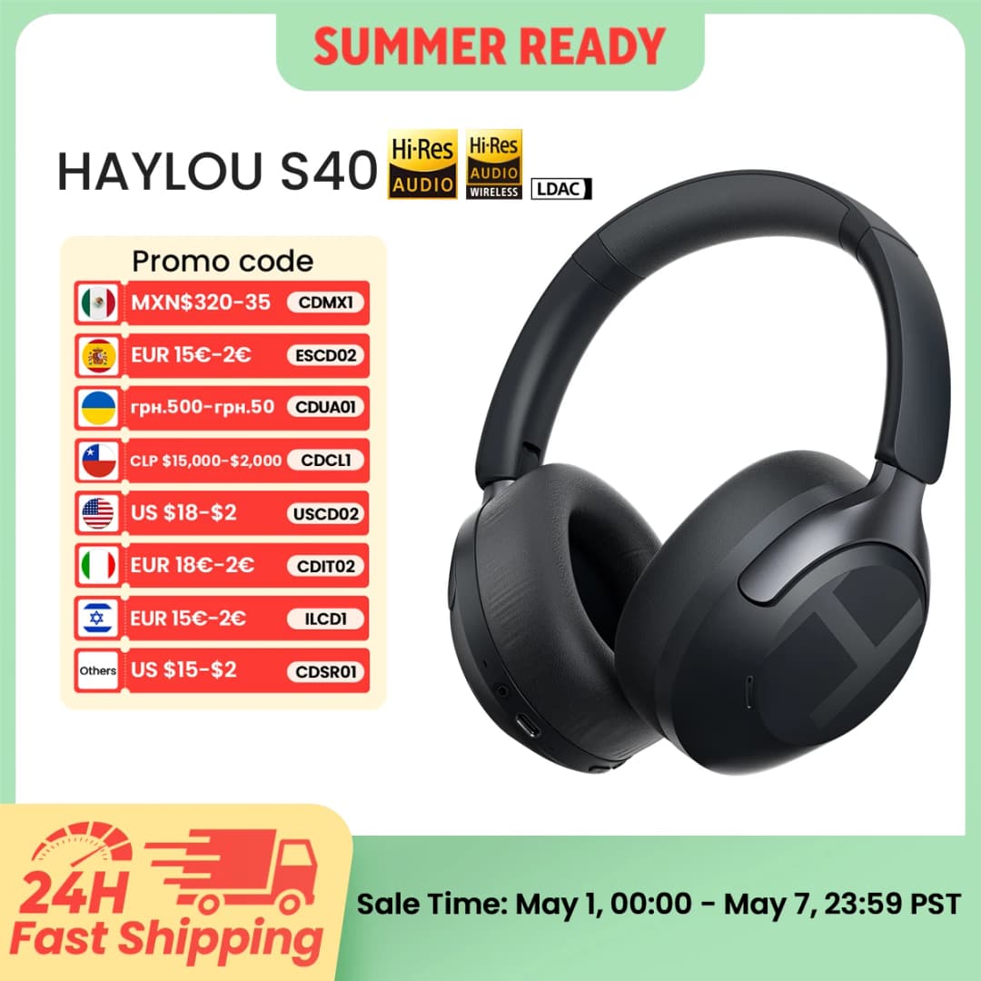 سماعات هالو S40 لاسلكية مع إلغاء الضوضاء 50dB صوت عالي الدقة ثلاثي الأبعاد مع LDAC بلوتوث 6.0 سماعات أذن فوق الأذن