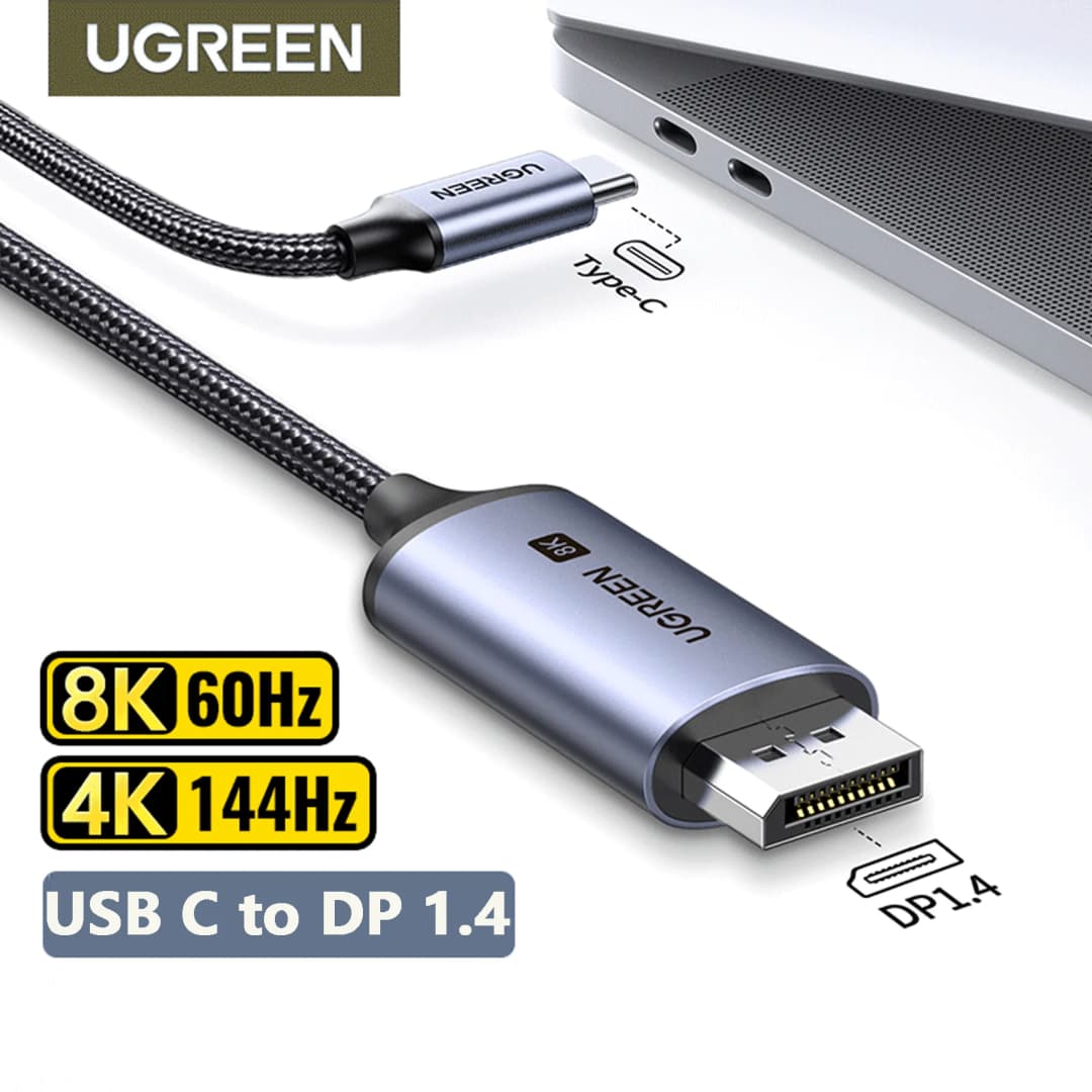 كابل UGREEN من USB C إلى Displayport 8K، متوافق مع iPhone 15 وMacbook Pro وiPad، يدعم Thunderbolt 3/4، سرعة 32.4 جيجابت/ثانية