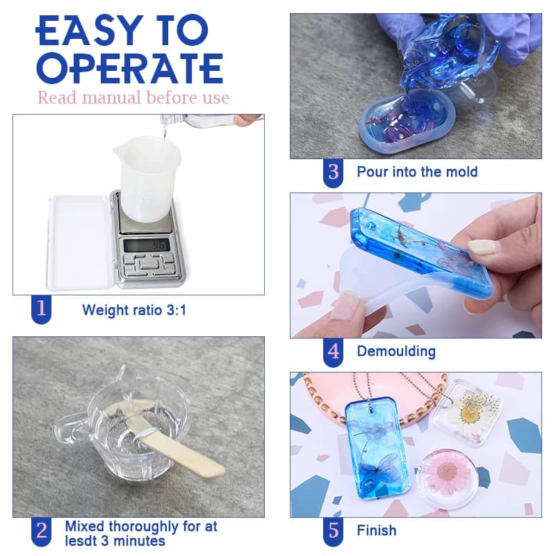 Epoxy Resin Kit Crystal Clear Easy Mix 3:1 AB Resin with Sticks,Graduated Cups and Gloves for Jewelry Making DIY Art Crafts - 4