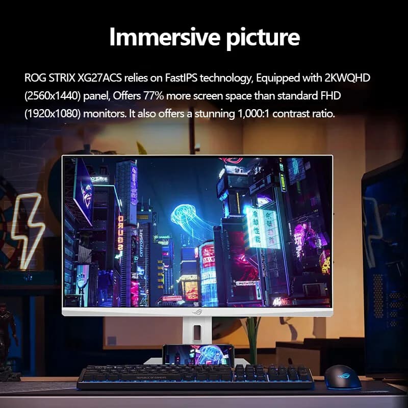 شاشة كمبيوتر Asus ROG XG27ACS-W مقاس 27 بوصة بدقة 2K ومعدل تحديث 180 هرتز وزمن استجابة 1 مللي ثانية لشاشة LCD للألعاب المكتبية - 2