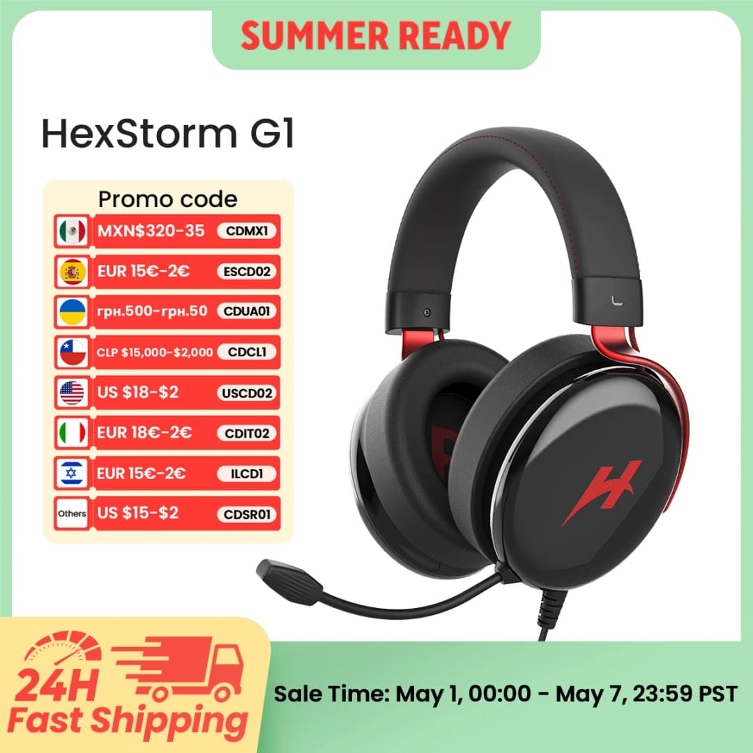 سماعات رأس للألعاب HAYLOU HexStorm G1 السلكية مع صوت محيطي 7.1 ومحرك مزدوج 50mm وميكروفون لأجهزة PS4 وPS5 وPC