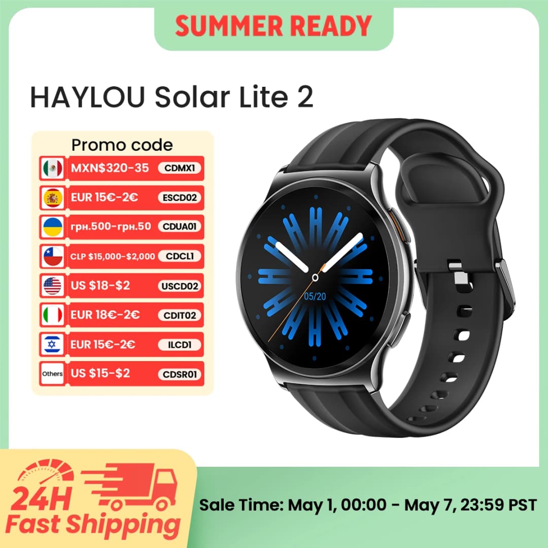 ساعة HAYLOU Solar Lite 2 الذكية بشاشة AMOLED مقاس 1.43 بوصة ومراقبة صحية على مدار 24 ساعة وأكثر من 150 وضع رياضي ومكالمات صوتية ومقاومة للماء حتى 1ATM