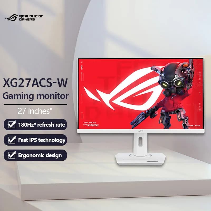 شاشة كمبيوتر Asus ROG XG27ACS-W مقاس 27 بوصة بدقة 2K ومعدل تحديث 180 هرتز وزمن استجابة 1 مللي ثانية لشاشة LCD للألعاب المكتبية
