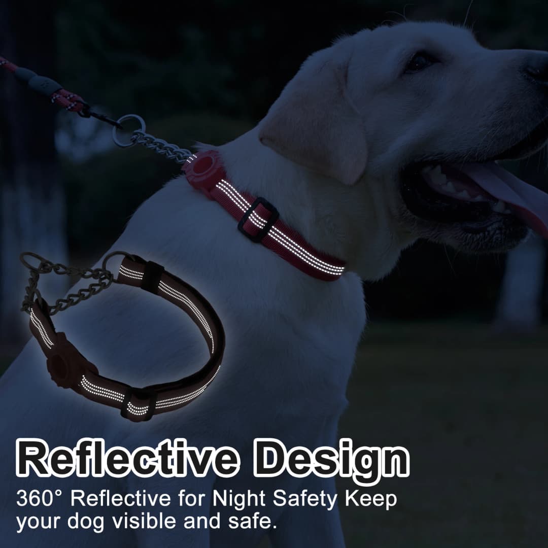 Dog Collar with Air Tag Holder, Reflective Nylon Soft Padded No Pull Training Collars Adjustable Stainless Steel Chain Collar f - 4