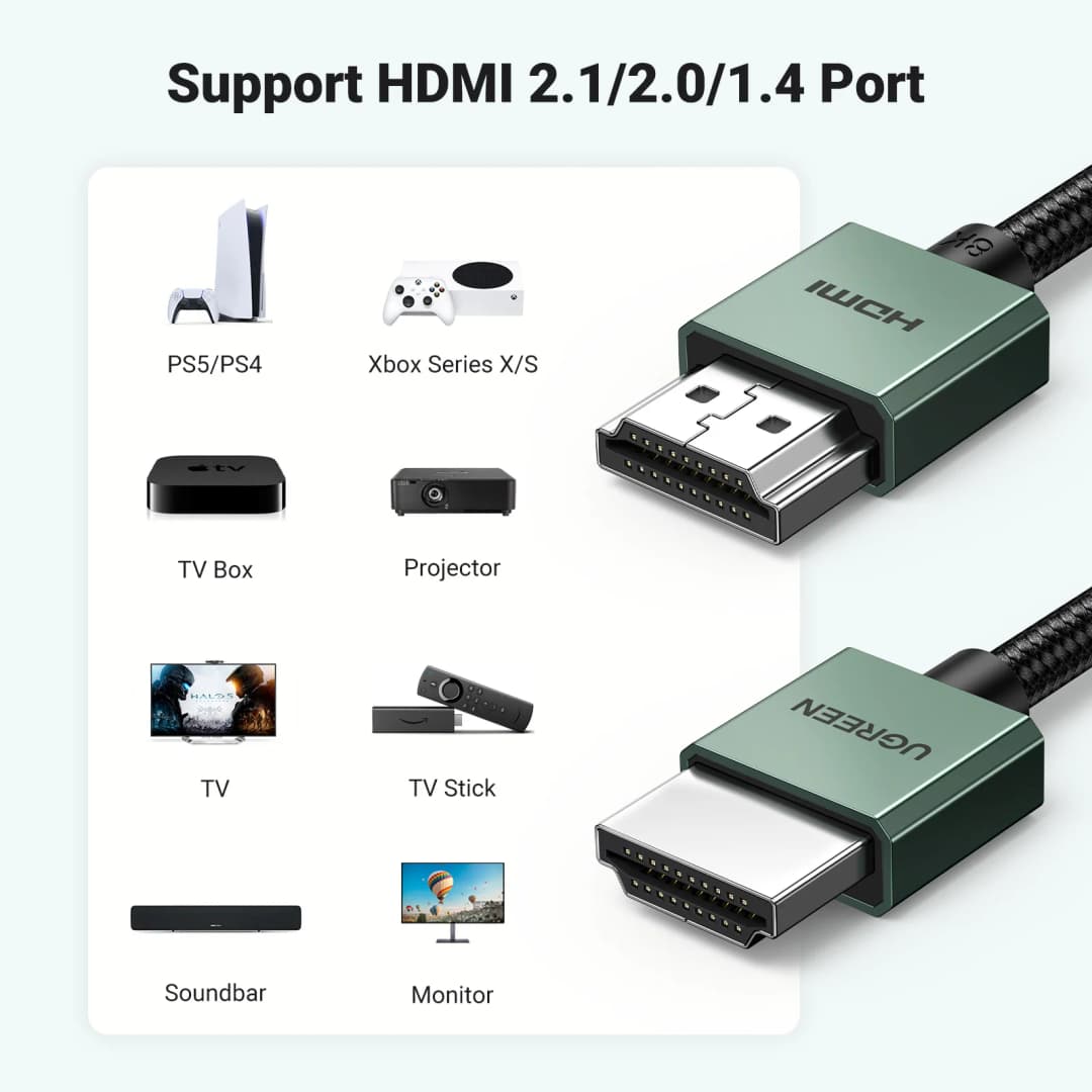 كابل HDMI متوافق مع 8K/60Hz لأجهزة التلفاز وشاومي بوكس والمقسمات والمحولات وأجهزة الكمبيوتر والكمبيوتر المحمول والشاشات - 6