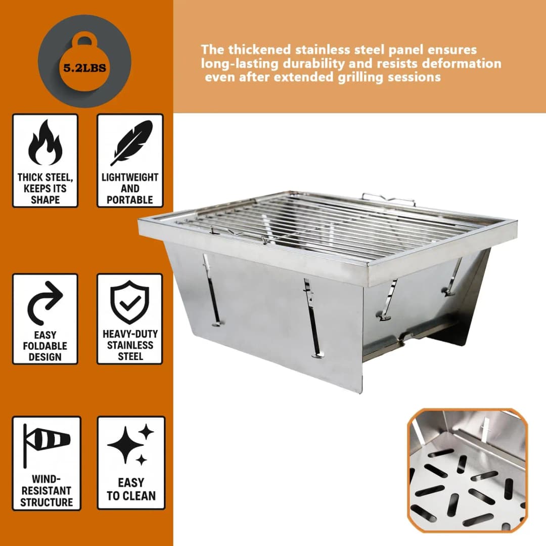 Pandatour 304 IGT 1unit Grill Stainless Steel Outdoor Camping Picnic Tourist Tabletop Cooking Folding IGT Grill Stand Picnic - 2