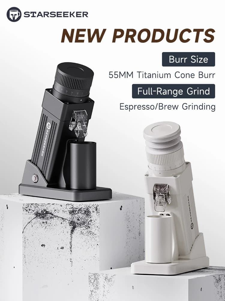 مطحنة قهوة كهربائية من STARSEEKER E55Pro، 55MM، مخروط إسبريسو، ضبط نعومة بلا درجات، مطحنة حبوب القهوة الباردة، أسود