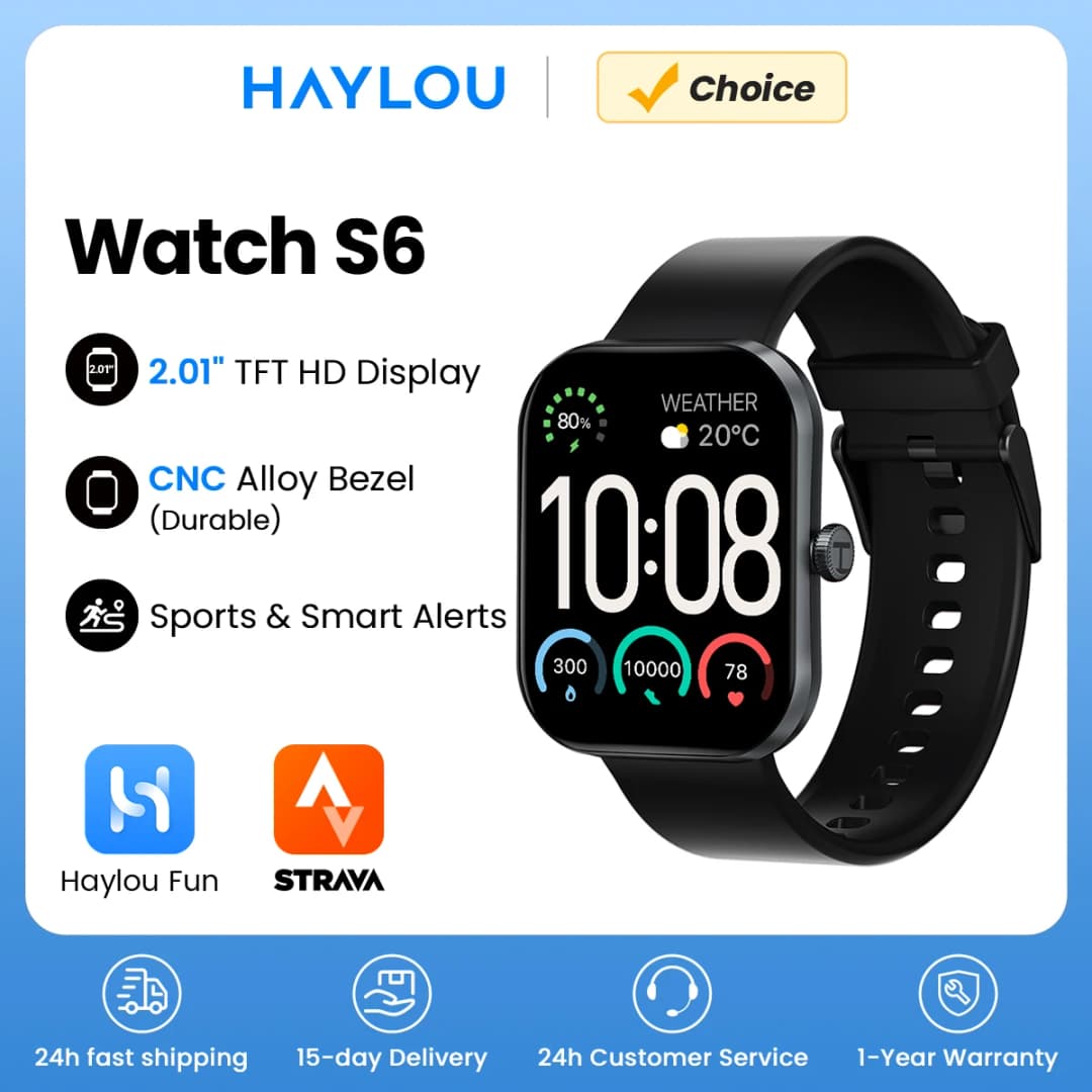 ساعة HAYLOU S6 الذكية مع مكالمات صوتية للرجال، مراقبة صحية، مقاومة للماء IP68، إشعارات ذكية، مساعد صوتي