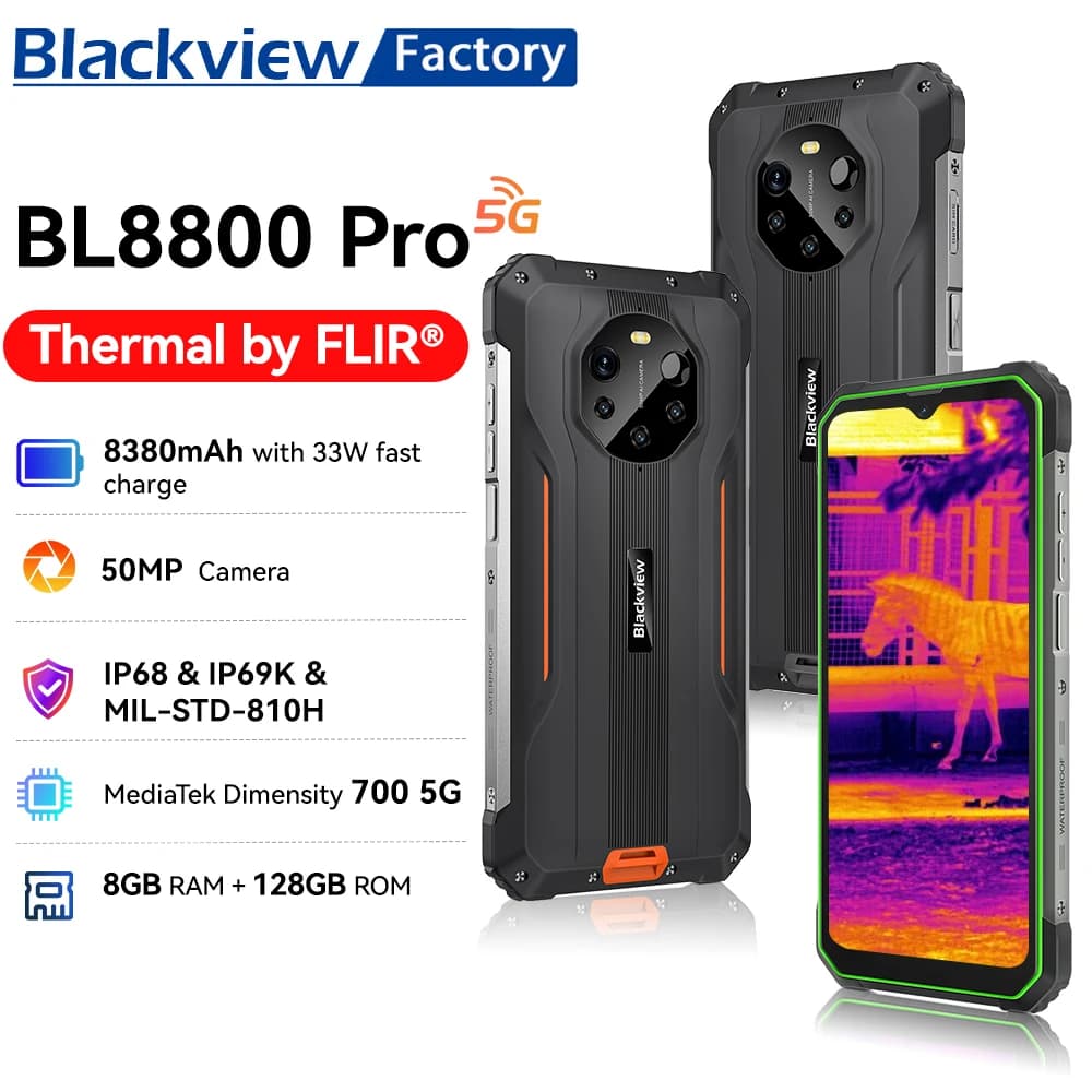 بلاكفيو BL8800 برو هاتف محمول متين 6.58 بوصة شاشة IPS+ كاميرا تصوير حراري FLIR هاتف ذكي 5G 8 جيجابايت+128 جيجابايت 50 ميجابكسل بطارية 8380 مللي أمبير أندرويد 11