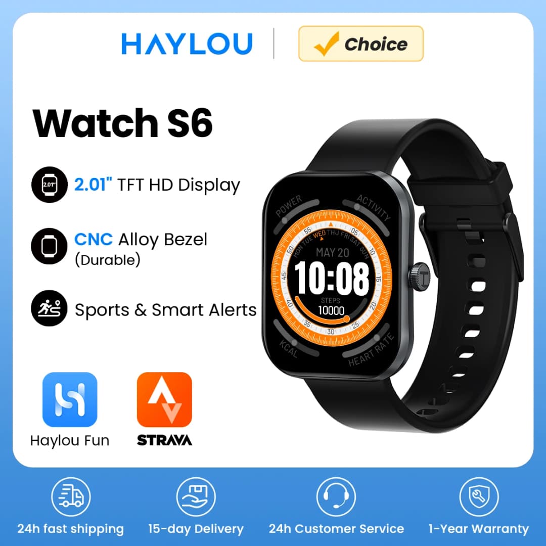 ساعة HAYLOU S6 الذكية مع مكالمات صوتية للرجال، مراقبة صحية، مقاومة للماء IP68، إشعارات ذكية، مساعد صوتي