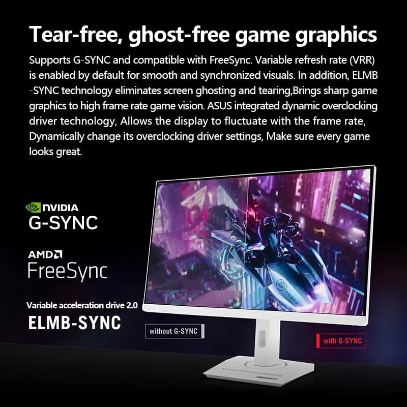 شاشة كمبيوتر Asus ROG XG27ACS-W مقاس 27 بوصة بدقة 2K ومعدل تحديث 180 هرتز وزمن استجابة 1 مللي ثانية لشاشة LCD للألعاب المكتبية - 4