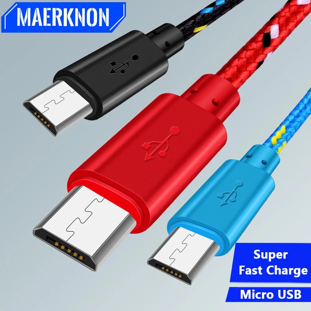 كابل مايكرو USB للشحن السريع ومزامنة البيانات، نايلون مضفر، متوافق مع سامسونج وهواوي وXiaomi وأجهزة أندرويد