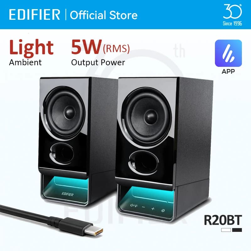 إديفاير R20BT سماعة كمبيوتر تعمل بالـ USB بلوتوث 6.0 مع تأثيرات ضوئية مداخل USB-C AUX