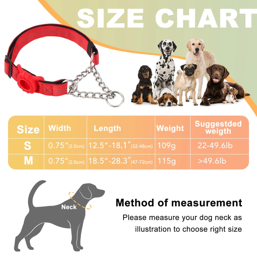 Dog Collar with Air Tag Holder, Reflective Nylon Soft Padded No Pull Training Collars Adjustable Stainless Steel Chain Collar f - 2