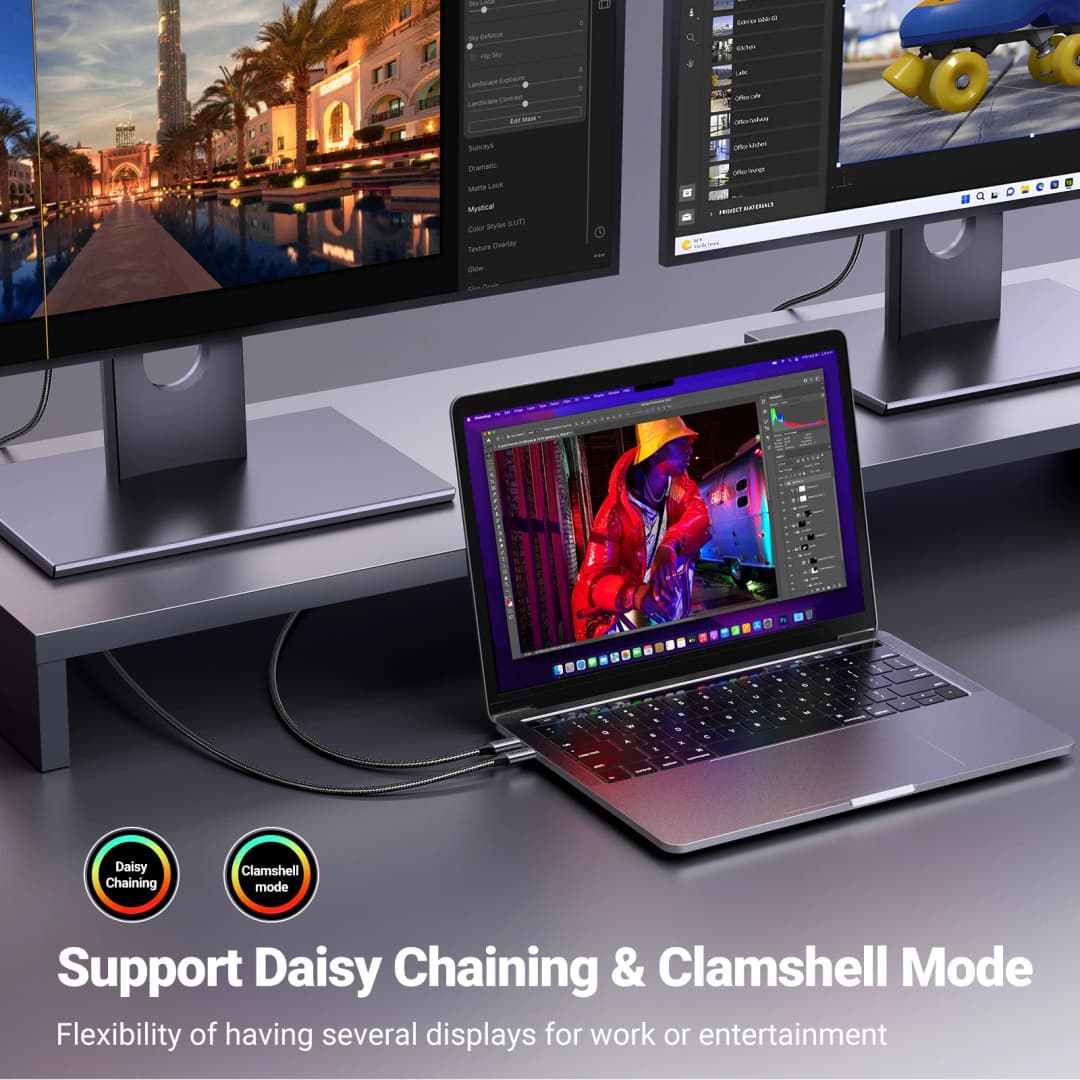 كابل UGREEN من USB C إلى Displayport 8K، متوافق مع iPhone 15 وMacbook Pro وiPad، يدعم Thunderbolt 3/4، سرعة 32.4 جيجابت/ثانية - 4