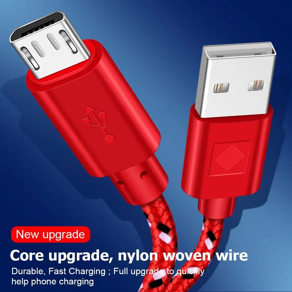 كابل مايكرو USB للشحن السريع ومزامنة البيانات، نايلون مضفر، متوافق مع سامسونج وهواوي وXiaomi وأجهزة أندرويد - 3