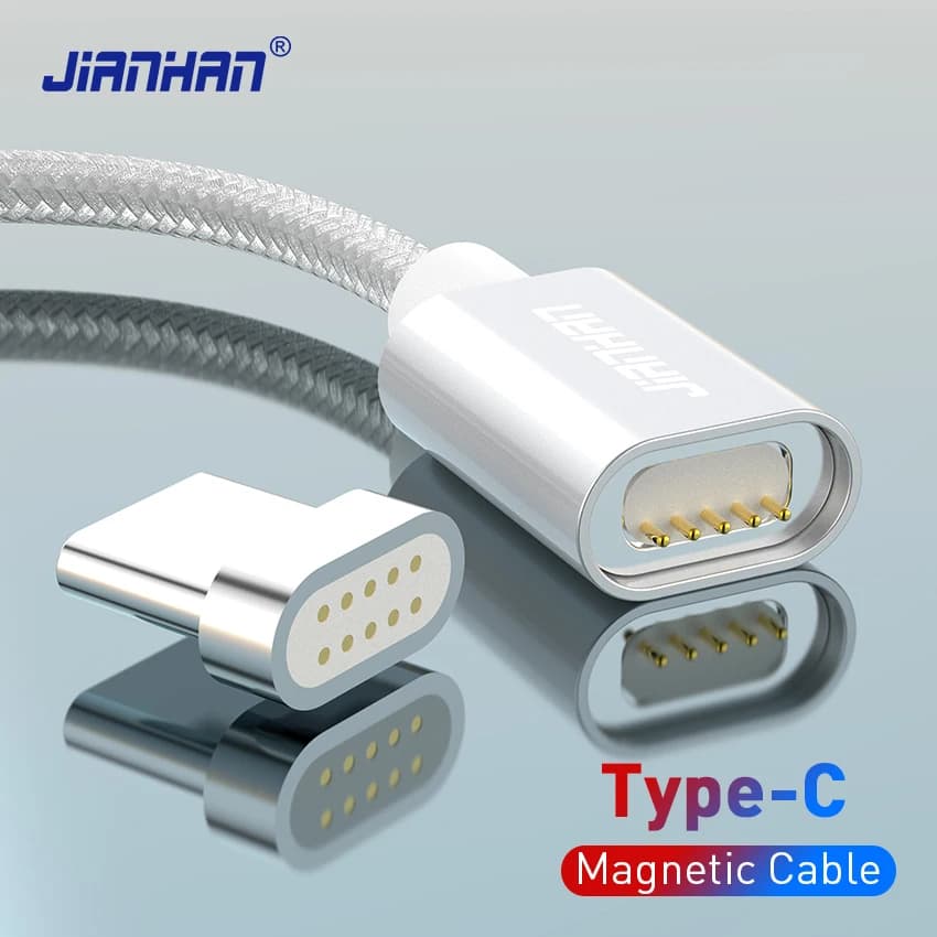 كابل مغناطيسي من نوع C بطول 1 متر و3A من JianHan مع إضاءة LED للشحن السريع لهواتف Samsung وXiaomi وHuawei