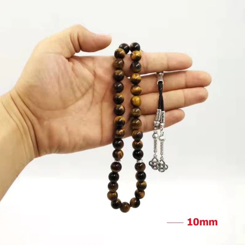 حجر عين النمر الطبيعي تسبيح رجل مسلم مصباح سبحة صلاة سوار 33 45 51 66 99 100 حبات مسبحة الموضة العربية - 3