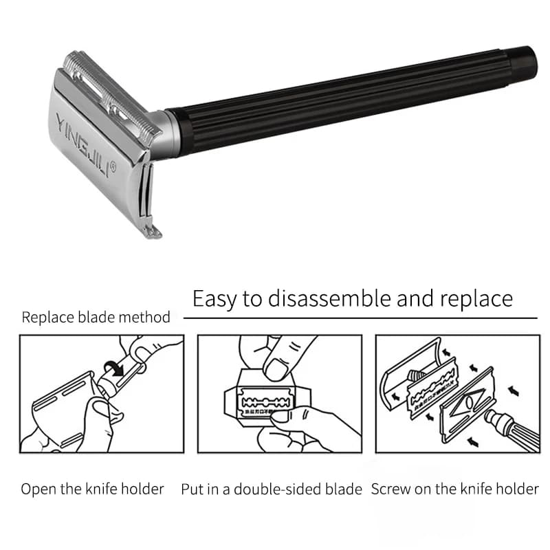 1 Razor Handle + 1 Blade Men Shaving Classic Manual Shaver Double Edges Safety Razors Metal Traditional Shaver - 4