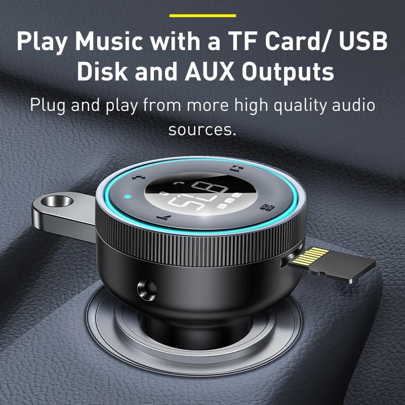 محول FM من Baseus محول بلوتوث لاسلكي للسيارة 5.0 شاحن USB سريع مشغل راديو Mp3 موسيقى عدة سيارة بدون استخدام اليدين - 5