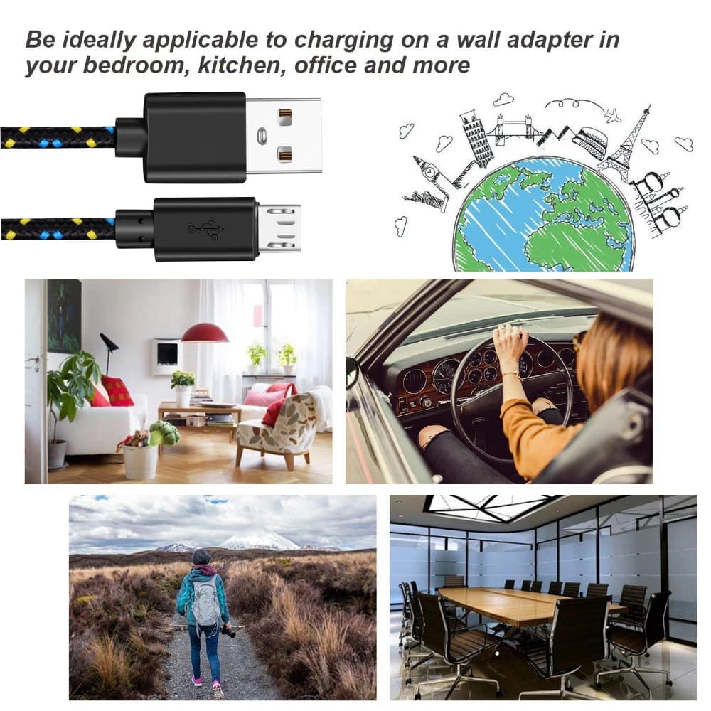 مايكرو USB كابل 1 متر/2 متر/3 متر مزامنة البيانات USB كابل الشاحن لسامسونج هواوي Xiaomi HTC أندرويد الهاتف النايلون مضفر كابلات Microusb - 2