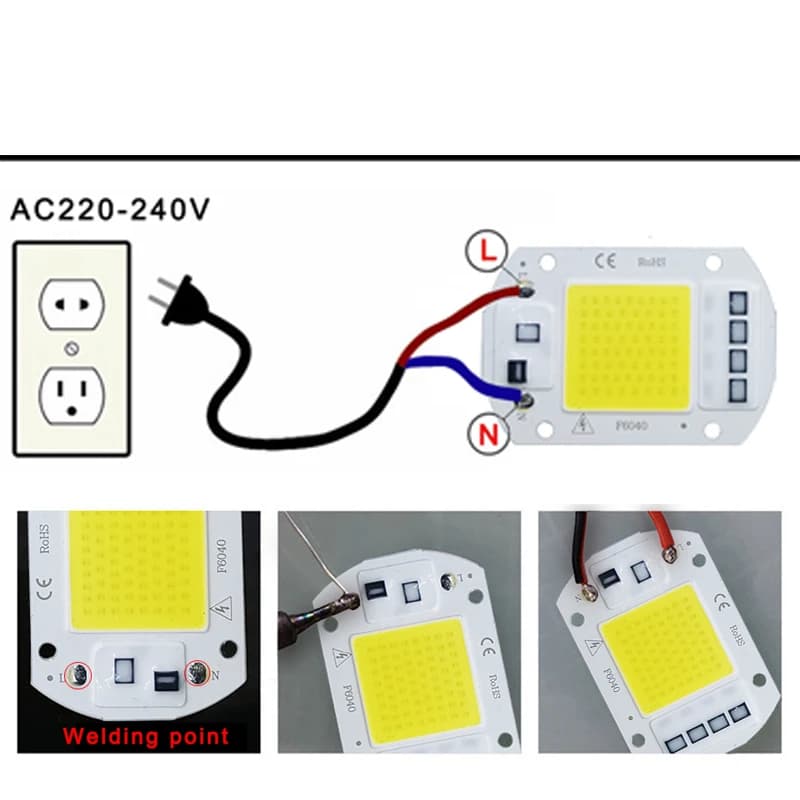 مصباح رقاقة LED COB 10 واط 20 واط 30 واط 50 واط تيار متردد 220 فولت 240 فولت IP65 ذكي IC لا يحتاج إلى مشغل DIY ضوء فيضان LED لمبة سبوت لايت مصباح خارجي حبة - 4