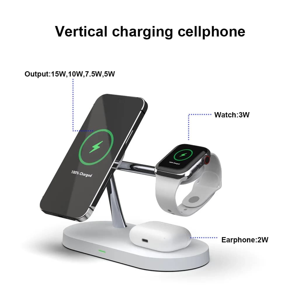 حامل شاحن لاسلكي 3 في 1 لهاتف iPhone 12/13/14/15/16/17 محطة شحن سريعة لساعة Apple 10 9 8 7 6 5 4 Airpods 2 3 Pro - 5