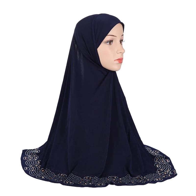 H001 حجاب إسلامي كبير الحجم للبالغين مع أحجار الراين حجاب إسلامي قبعات أرميا سحب على هيدوراب هدية رمضان - 3