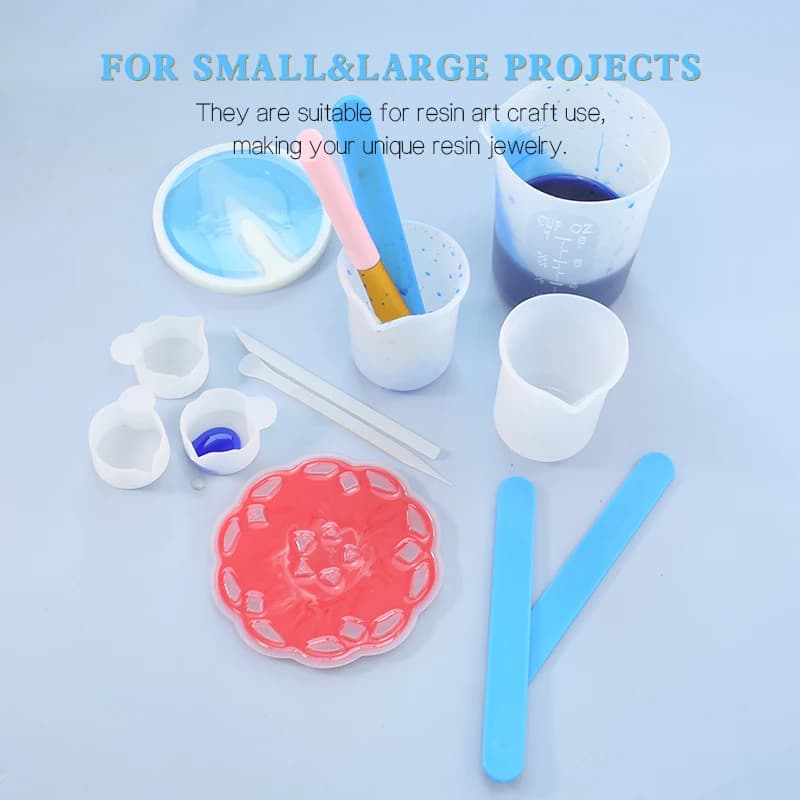Mixing Resin Tool Kit Reusable Silicone Popsicle Scaled Silicone Cups Sticks for Making DIY Crafts Mixing, Resin, Epoxy, Liquid - 6