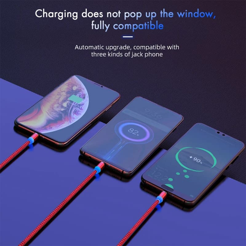كابل USB مغناطيسي مع إضاءة LED بطاقة 2.4A للشحن السريع، متوافق مع Type C ومايكرو USB للهواتف المحمولة - 4
