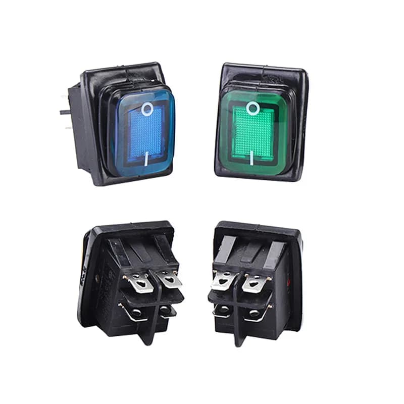 مفتاح روكر مقاوم للماء مع إضاءة 4 دبابيس 6 دبابيس تشغيل/إيقاف مفتاح عازل 220V إضاءة حمراء وسوداء 16A زر سيارة وقارب مع إضاءة LED - 2