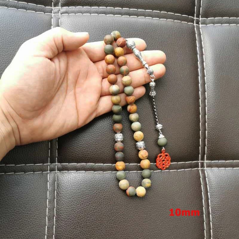 Tasbih الطبيعية جاسبر الأحمر بيكاسو حجر 33 الخرز سوار مسلم الاكسسوارات عيد الأضحى على اليد الإسلامية التركية مجوهرات - 2