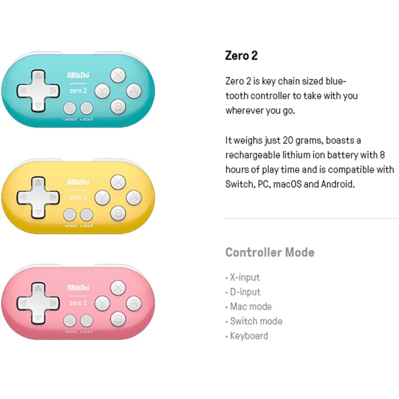 8BitDo Zero 2 وحدة تحكم صغيرة بلوتوث جيمباد متوافقة مع نينتندو سويتش بي سي ويندوز أندرويد ماك أو إس - 5