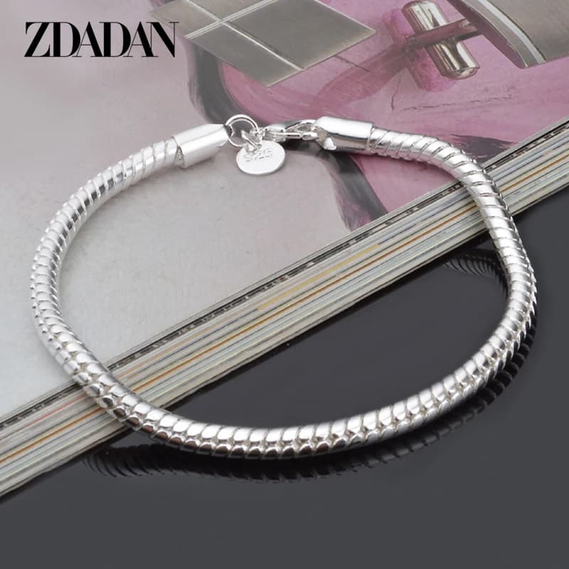 ZDADAN 925 Sterling Silver 4MM 16/17/18/19/20/21/22/23cm Snake Chain Charm Bracelet For Women Fashion Jewelry Gift