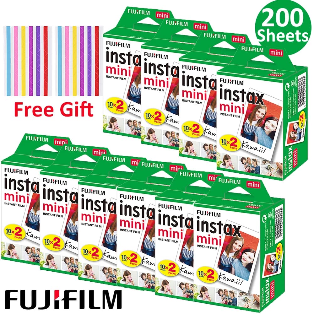 20-100 ورقة من أفلام Fuji Fujifilm Instax Mini 11 بحواف بيضاء، أوراق صور فورية 10-200 قطعة لكاميرات Mini 12 و9 و8 و7s و25 و50s