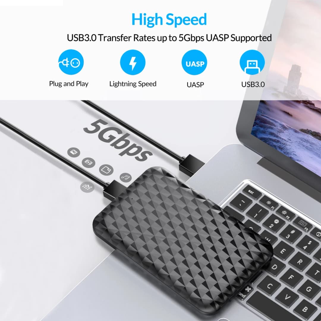 علبة ORICO الخارجية لأقراص HDD مقاس 2.5 بوصة، واجهة USB 3.0 إلى SATA بسرعة 5 جيجابت/ثانية، متوافقة مع أقراص SATA بسماكة 7-9.5 ملم لأجهزة الكمبيوتر - 2